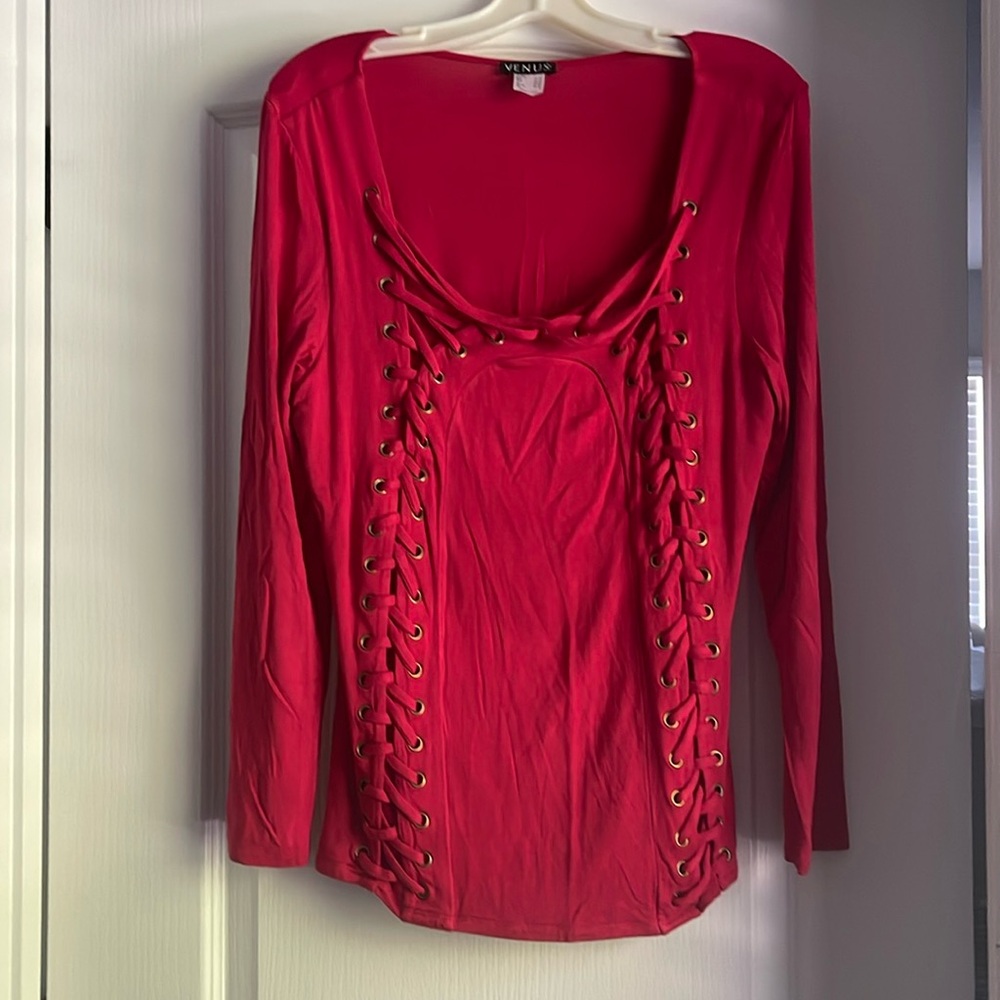 Venus double braided women’s long sleeve red blouse. Size large.